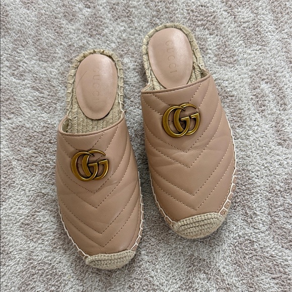 Gucci Espadrille Slide Mules with Gold GG Logo - Picture 2 of 5